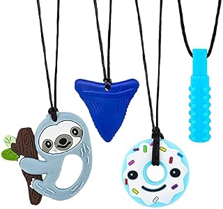 4 Pcs Sensory Chew Toys, Aceshop Food Grade BPA Free Sensory Baby Teething Toy Chewing Pendant for Teething Babies Adults Silicone Teething Chewing Toy Kids with Teething Oral Motor Autism ADHD