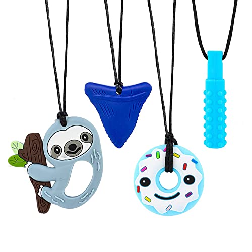 Aceshop Masticar Collar Sensorial, 4 piezas Silicona Colgante Masticable Grado de comida Silicona juguetes Masticable sensoriales Colgante Colgante Masticable para bebés Motor oral Autismo TDAH Cover