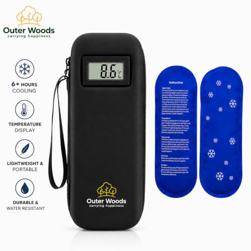 Image of Insulin Cooler Bag with Temperature Display | 6+ Hours Cooling | Hard Case Insulin Travel Case | Accurate Temperature Display | Includes 2 Ice Gel Packs | Portable Medicine Cooler