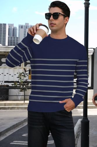 ETCYY NEW Men's Striped Sweaters Crew Neck Slim Fit Long Sleeve Pullover Sweater for Business or Casual Dressy Wear3