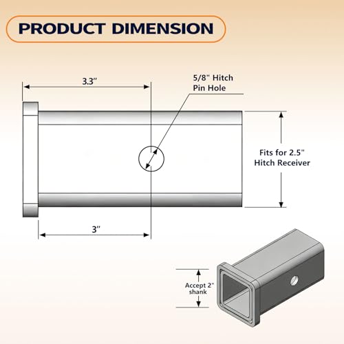 Image of Trailer Hitch Adapter 2-1 /2 inch to 2 inch Hitch Reducer Sleeve | Includes 5 /8 inch Pin & Clip, Large to Small, Fits Tractor,RV,Truck,Bike Rack & Cargo Carriers, Durable Carbon Steel Construction