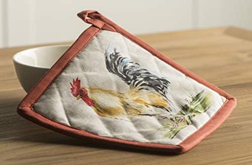 Maison d' Hermine Oven Mitt + Pot Holder 100% Cotton Heat Resistant Kitchen Easter Oven Mitt (19cm x 33cm) & Pot Holder (20cm x 20cm) for Chef, Cooking, BBQ Baking, Grilling, Campagne - Spring/Summer