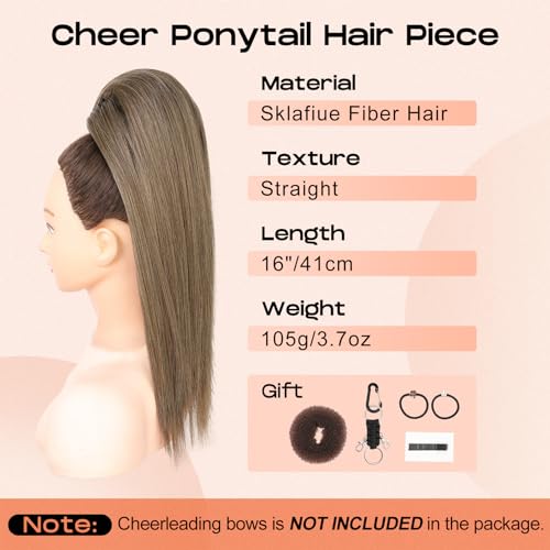 Cheer Ponytail Hair Piece, 16" Ash Blonde Straight Cheerleader Hairpiece Ponytail Extension for Cheerleader Competition, Dance Ash Blonde