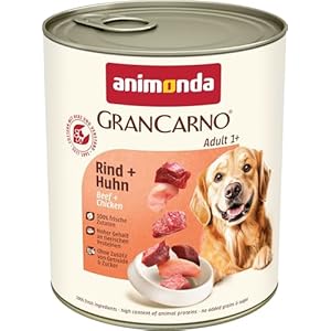 animonda GranCarno Hunde Nassfutter mit Rind + Huhn (6 x 800 g), getreidefreies Hundenassfutter ohne Zucker, für ausgewachsene Hunde, mit frischen fleischigen Zutaten