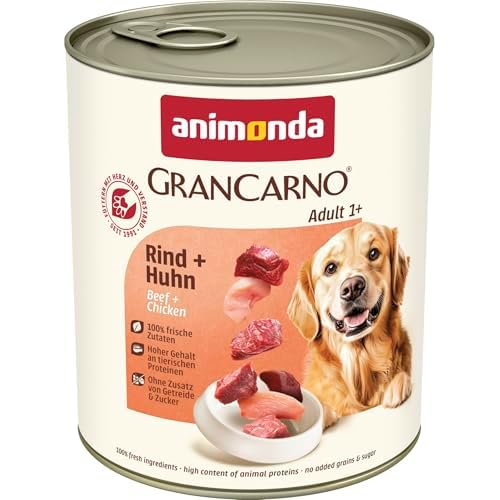 CRAVE Premium Pastete mit Huhn & Truthahn für Hunde – Getreidefreies Adult Nassfutter mit hohem Proteingehalt – Dosen 6 x 400 g 4 animonda Gran Carno adult Hundefutter, Nassfutter für erwachsene Hunde, Rind + Huhn, 6 x 800 g