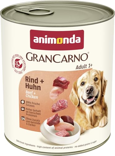 animonda GranCarno Hunde Nassfutter mit Rind + Huhn (6 x 800 g), getreidefreies Hundenassfutter ohne Zucker, für ausgewachsene Hunde, mit frischen fleischigen Zutaten