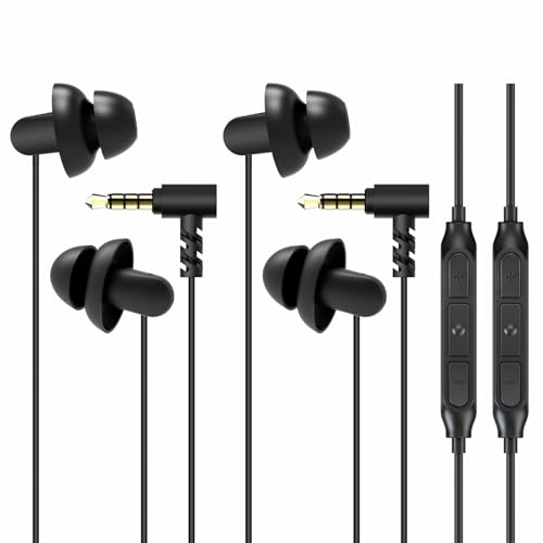Sleep Earbuds, Hearprotek 2 Pairs Ultra Soft Lightweight Silicone Sleeping Earphone Headphones with Volume Control and mic for Side Sleeper, Snoring, Air Travel, Relaxation (Black)