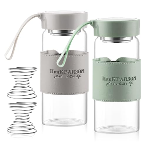 Shakr Glass, 2 Pieces 480 ml Kleine Glas Shker with 2 Stainless Steel Mixing Balls, Protein Shaker Bottle, Protein Shaker Glass Jugs for Fitness and Protein Shakes