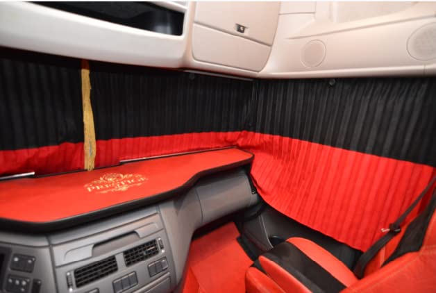 Rideaux plissés PRESTIGE LINE TIR/Truck pour vitres + Volant, (Mercedes, Man, DAF, Scania, IVECO, Volvo, Renault, Ford) Couleur - Rouge
