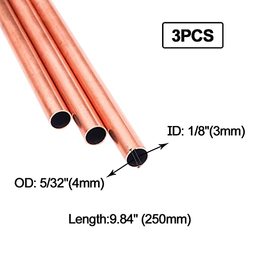 Eoiips Copper Round Tube 5/32”Od X 1/8”Id (3-4Mm) Straight Copper Round Metal Pipe Tubing, 10" Length, 3Pcs #TOP1