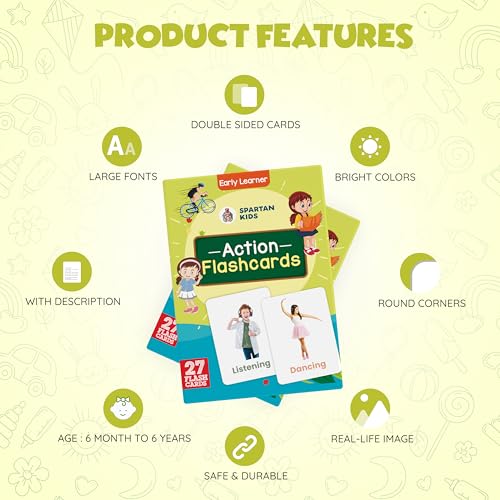 Image of SPARTAN KIDS Action Flash Cards for Kids | 27 Early Learning Flash Cards Easy & Fun Way of Learning 1 Year to 6 Years Baby