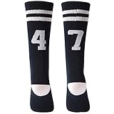Colorfox Youth Team Sports Socks Teen Custom Number Crew Socks for Soccer, Football, Basketball 1 Pair Navy