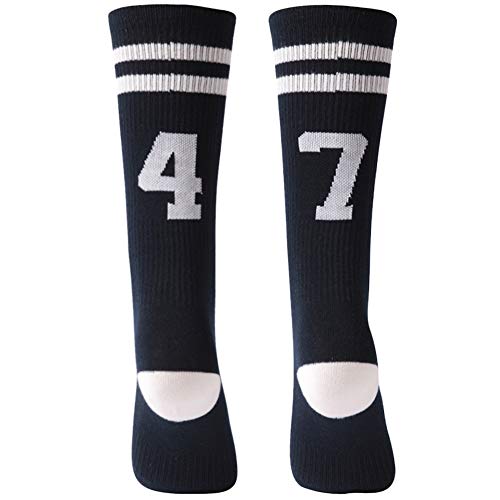 Colorfox Youth Team Sports Socks Teen Custom Number Crew Socks for Soccer, Football, Basketball 1 Pair Navy