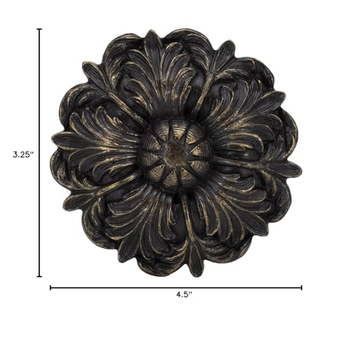 MERIVILLE Set of 2 Fleur Window Drapery Medallion Holdbacks, Curtain Tiebacks, Wall Hook, Tassel Holder, Bronze with Gold
