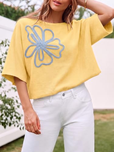 Image of Cicy Bell Womens Oversized Short Sleeve Sweaters Tops Knit Fall Pullovers