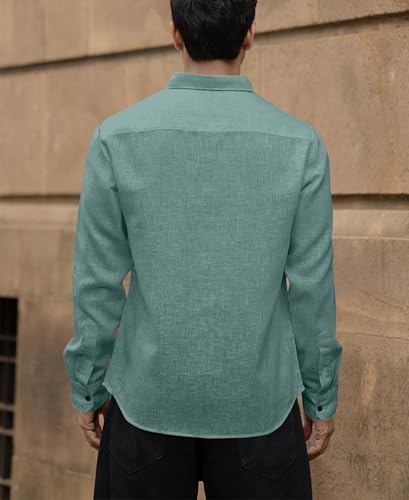 Image of Men's Solid Linen Cotton Shirt | Casual Style | Plain Design | Full Sleeve | Summer Regular Fit | Stylish Shirt for Men | Formal Wear