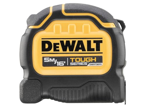 DeWALT TOUGHSERIES Tape Measure 5m/16ft (Width 32mm) Rip-Shield ; blade coating that provides increased durability ultra-tough housing keeps the tape safe and secure EC Class II