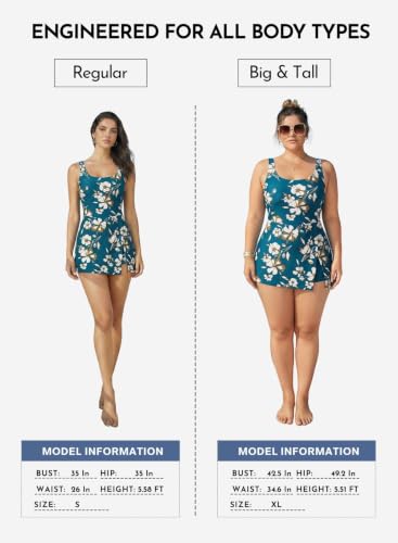 Image of Aleumdr One Piece Swimdress Swimsuit for Women Tummy Control Split Swim Dress Skirt Bathing Suit with Pockets