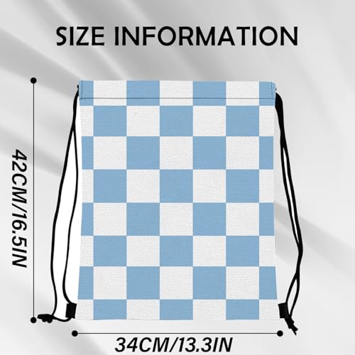 Drawstring Backpack String Sports Bags for Swimming Waterproof Aesthetic Sackpack for Unisex Women Beach (13"×17"-Blue Checkered2