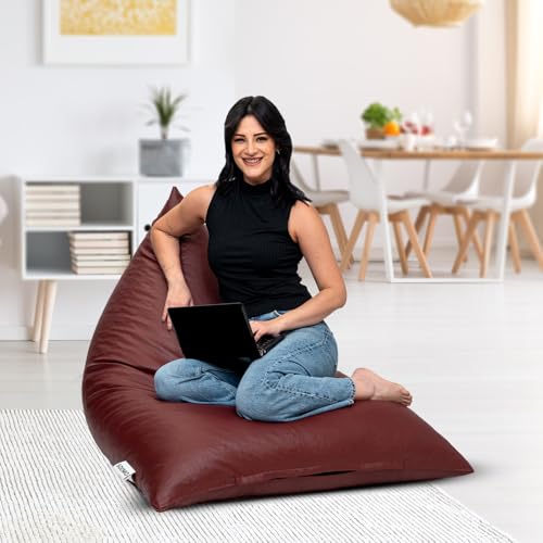 Amazon Brand - Solimo Premium Faux Leather Triangle Bean Bag, Filled with Beans | Capacity: Upto 6 Ft 3 in Height, 120 Kg Weight | Tan