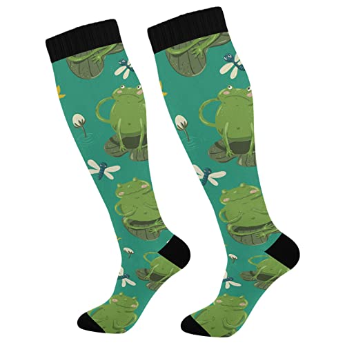 Wusikd Cute Frogs Compression Socks for Women and Men Circulation Heartsand Dragonflies Long Socks for Athletic Running 1