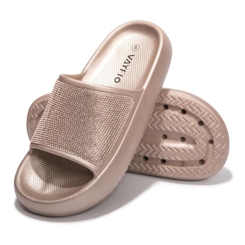 Image of Women's Cloud Rhinestone Slide Sandals Platform Glitter Slides Slip On Shower Shoes Outdoor&Indoor House Slippers