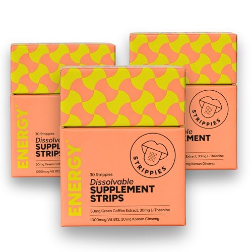 Image of Dissolvable Energy Strips - Natural Green Coffee, L-Theanine, B12, Ginseng - Fast Acting, Jitter-Free Caffeine Alternative - Fresh Mint Flavor - On-The-Go Energy Boost - 90 Strips