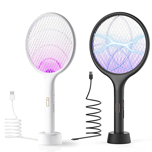 YISSVIC Electric Fly Swatter 4000V Bug Zapper Racket Dual Modes Mosquito Killer with Purple Mosquito Light Rechargeable for Indoor and Outdoor Home Office Backyard Patio Camping