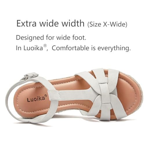 Image of Luoika Women's Wide Width Wedge Sandals, Platform Ankle Strap Open Toe Espadrille Wedge Pump Heel Women's Sandals Concise Casual Summer Shoes.