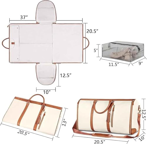 Trendfetchus Foldable Travel Bag 2.0, Convertible 2-in-1PU Leather Duffel with Trolley Wheels, Shoe Pouch, Waterproof Large Capacity Luggage for Airplane (Black and Brown)4