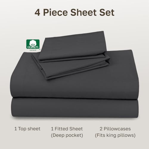 Image of California Design Den King Size Sheets Set - Natural 100% Cotton Sheets King Size with Deep Pockets, Soft Sateen Weave, Breathable and Durable Bedding Set Dark Grey (Black Tone)