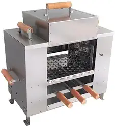 Churrasqueira Ecológica Sem Fumaça Apartamento Grande 3 Andares 2 Grelhas + 3 Espetos Com Tampa a Bafo Bancada