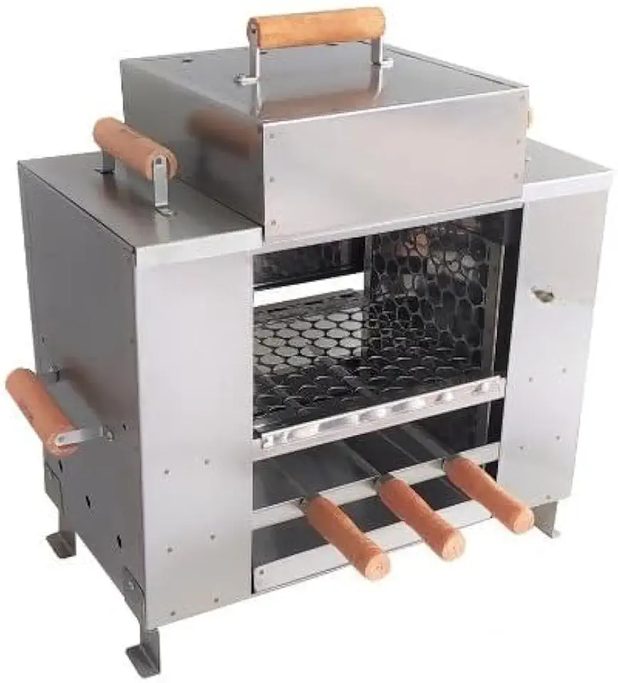 Churrasqueira Ecológica Sem Fumaça Apartamento Grande 3 Andares 2 Grelhas + 3 Espetos Com Tampa a Bafo Bancada