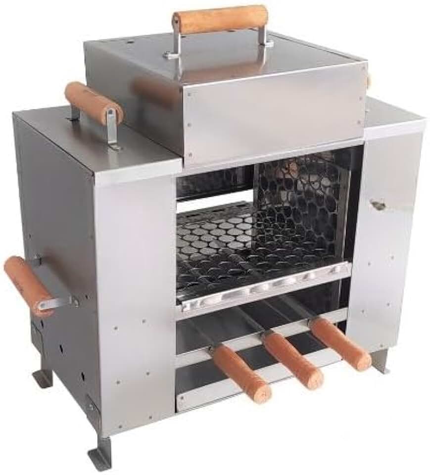 Churrasqueira Ecológica Sem Fumaça Apartamento Grande 3 Andares 2 Grelhas + 3 Espetos Com Tampa a Bafo Bancada