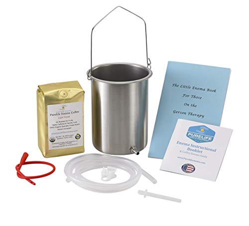 Purelife USA Safe Stainless Steel Coffee Enema Kit - Non Toxic USA Stainless Steel - Lab Tested - 1 lb Purelife Light Roast Enema Coffee - American Owned Company Since 2012