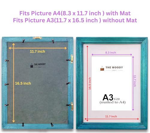 Image of A4 Size Wooden Photo Frame with Mat, Blue Photo Frame for Wall Decoration, Home Decor for Wall Hanging, Best Wooden Photo Frame for Posters and Photos (A3 Size Matted to A4 Size)