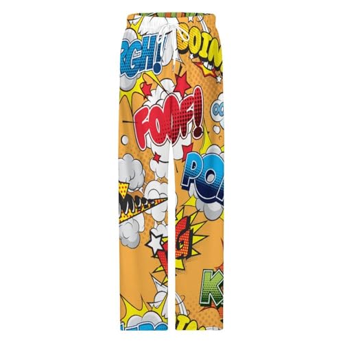 Unisex Pajama Pants, Comics Art Pop Pattern Classic Drawstring Waist Loose Fit PJ Sleepwears with Pockets for Coulpe4
