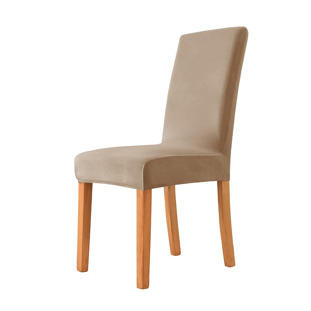 Hixingo Dining Chair Covers Set of 1 2 4 6,Solid Colour Velvet Stretch Chair Covers,Washable Chair Covers,Dining Chair Slipcovers for Kitchen,Diner,Chair Protector (set of 2,Camel)
