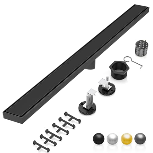 DLONE Linear Shower Drain - 48 Inch Matte Black with Tile Insert Pane