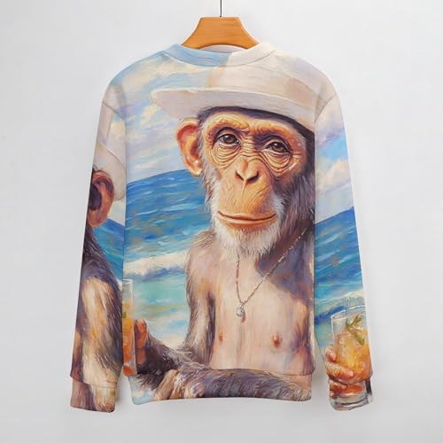 Hawaii Monkey Beach Holiday Men's Crew Neck Sweater Knit Pullover Women Casual Long Sleeve Crewneck Loose Fit Top3
