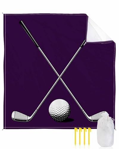 LEQIOLENNG Beach Blanket Waterproof Sandproof, Golf Ball Club on Purple
