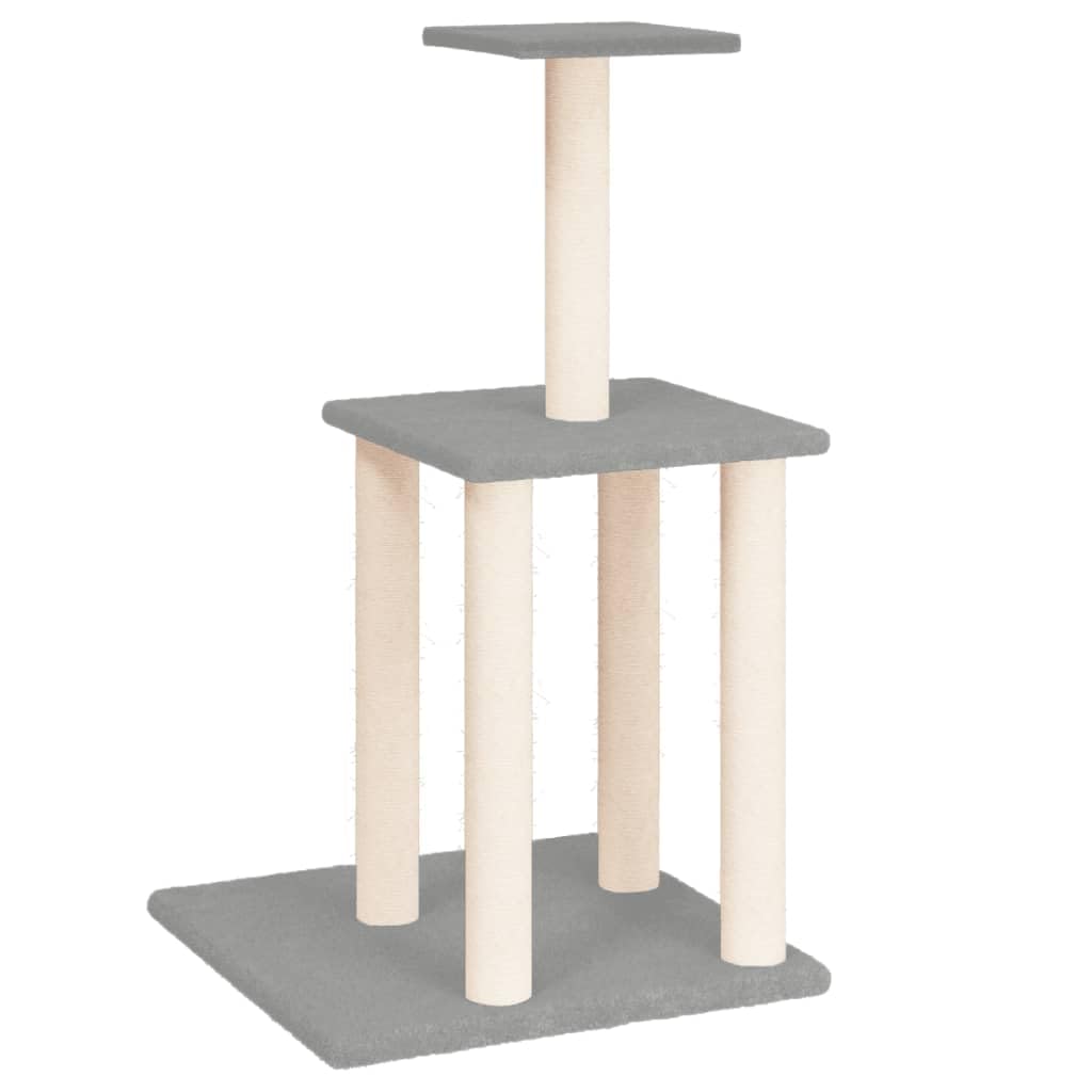 Arbre à chat gris clair de 85,5 cm avec griffoirs en sisal naturel et plateforme de jeu