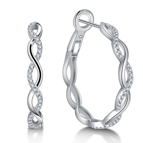 Ladylike Moissanite Hoop Earrings for Women 925 Sterling Silver with 18K Gold Plated Twisted Large Thick Round Huggie Loops Hypoallergenic and Lightweight Earrings 30-50MM