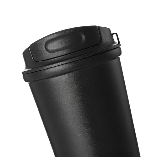 Image of 4 Work Flip Open Coffee Mug | 13 oz | Transparent Lid Design | Double Wall Vacuum Travel Mug | Cup Holder Friendly | Non-Slip Base | Compatible with Lanyard Loop - Black ST-250