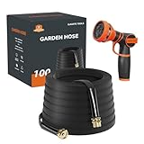 Giraffe Tools Garden Hose 100FT Lightweight Lay Flat Water Hose Kink Free Flexible Hose with 9 Spray Function Nozzle, Black