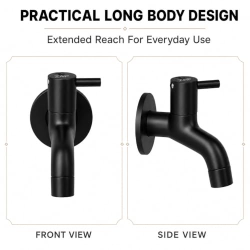 Image of ZAP Elixir Series Brass Long Body Tap, Champagne and Matte Black Wall Mount Faucet for Bathroom Wash Basin and Kitchen Sink, Rust-Resistant Modern Water Tap