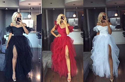 Womens Maxi Tulle Long Skirts High Waist A-Line Layered Tutu Ball Gown Skirt Wedding Night Out Party (One Size,Black) #TOP3