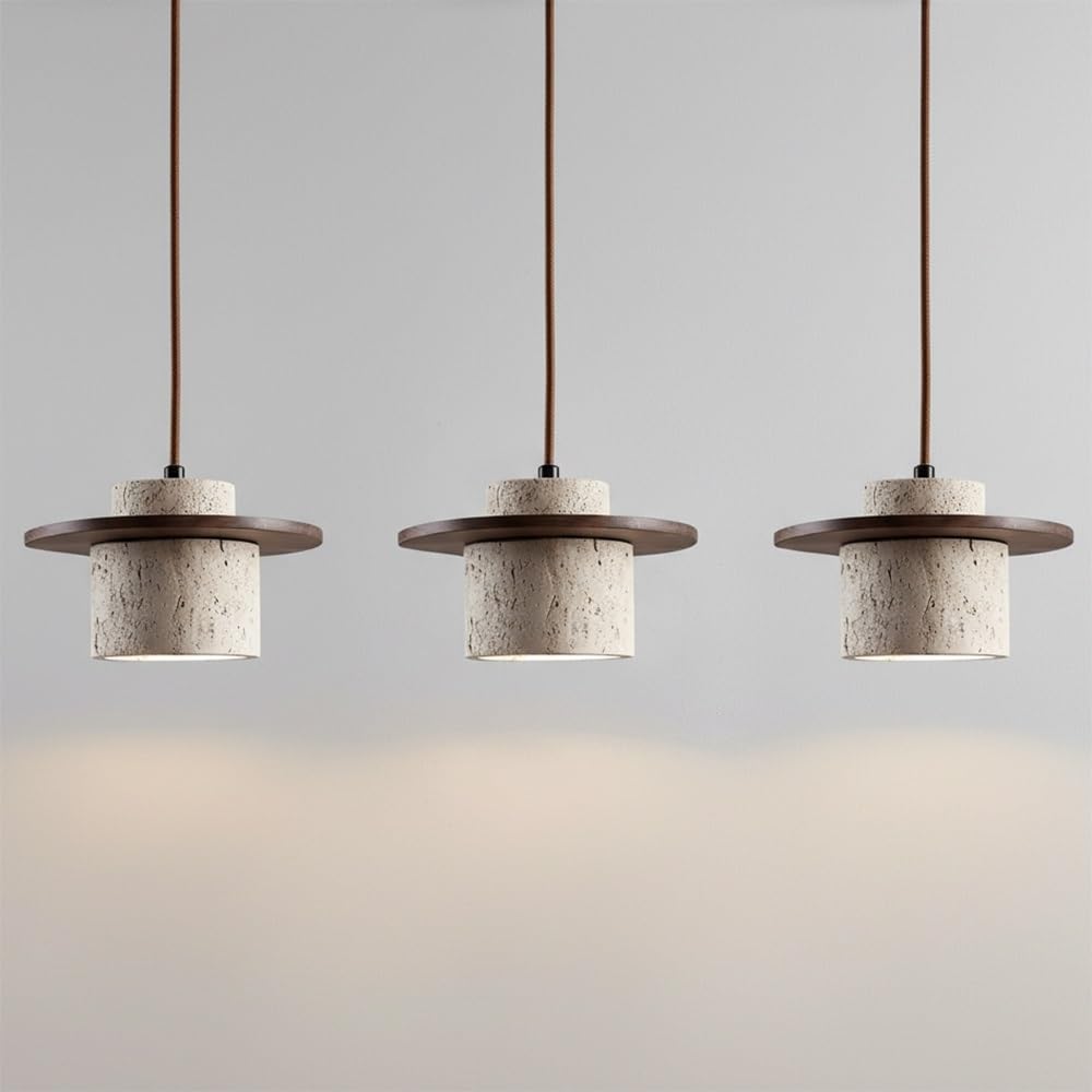 Suspension travertin jaune japonais lot de 3 lustres bois