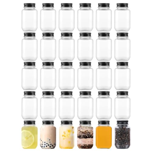 novelinks 2oz Plastic Mason Jars with Black Lids – 30 Pack Small Clear Jars for Spices, Honey, Jam, DIY Crafts, Beads & Storage – Mini Containers with Sleek Design
