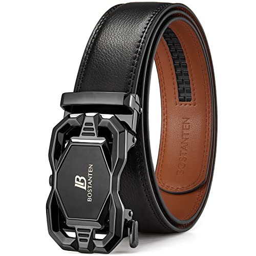 Image of BOSTANTEN Ratchet Belts for Men Leather Trim to Fit 1 3 /8 inch Gift Boxed
